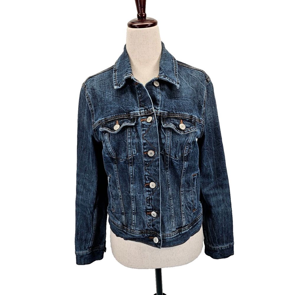 Old Navy Denim Jacket Jean Trucker Women's‎ Small Dark Wash Blue Button Down